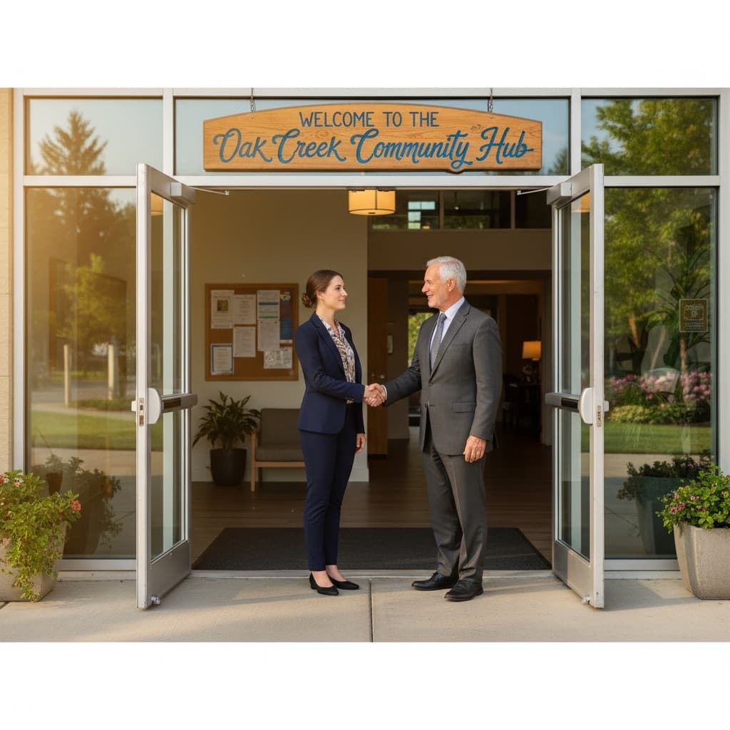 Newly elected board member being welcomed at community center entrance
