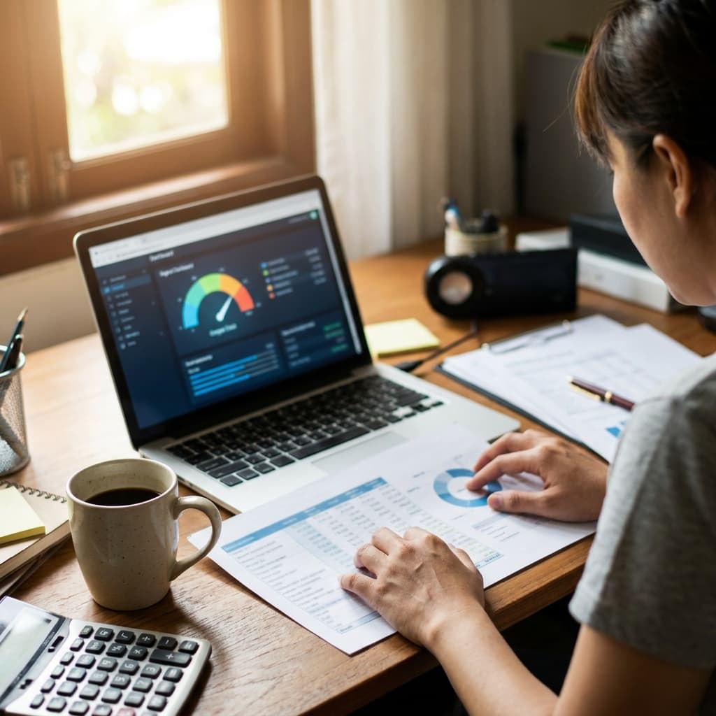 HOA treasurer calculating percent funded from a reserve component worksheet and bank balance